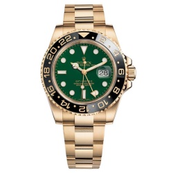 ROLEX GMT MASTER 2 GREEN DIAL 18K GOLD PLATED BRACELET SWISS ETA SUPER MASTER WATCH 