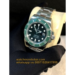 ROLEX SUBMARINER BLACK DIAL GREEN BEZEL FULL STEEL  SWISS  SUPER MASTER WATCH 